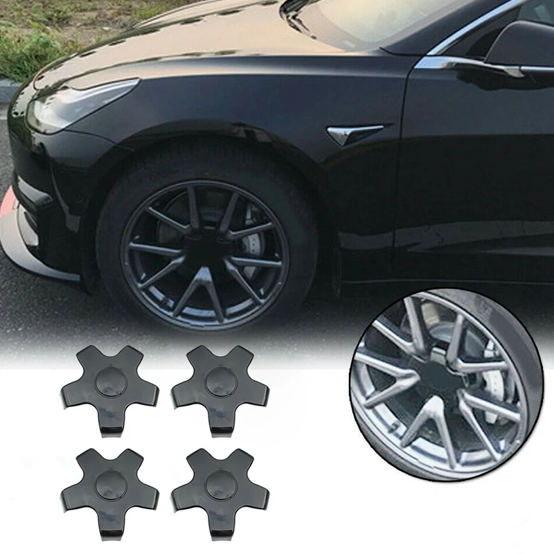 4 шт. для Tesla модель 3 ABS яркие черные колпачки ступицы колеса крышки центра пылезащитные колеса декоративная отделка Авто внешние аксессуары