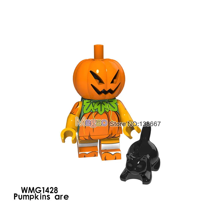 Зеленый 50 pcs/lot The Horror Halloween Series Pumpkin Man Joker Scarecrow Witch Zombie ings Building Blocks Children Toys - Цвет: Зеленый