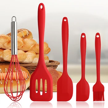 

Silicone Kitchenware Set Food Grade Silicone Heat Resistant Scraper Oil Brush Spatula Egg Beater 5 Piece