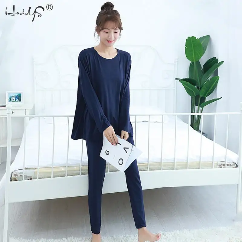 

Women's Sleepwear Long Sleeves Top With Pants Pajama Set Modal Cotton Pyjamas Suit Home Clothes Pijama Pajamas for Women