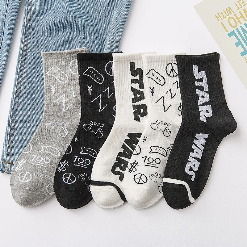 Street Fashion Personality Words Women's Socks High Quality 70% Cotton Jacquard Printing Breathable Autumn Graffiti Sports Socks
