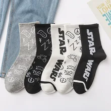 Street Fashion Personality Words Women's Socks High Quality 70% Cotton Jacquard Printing Breathable Autumn Graffiti Sports Socks