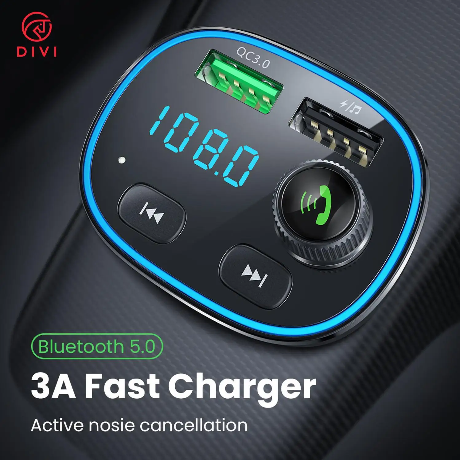 

DIVI QC 3.0 fast charge car charger FM TransmitterCar Kit Audio Dual fast usb charger Car Audio MP3 Player for samsung huawei