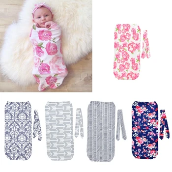 

bebes Newborn Floral Snuggle Swaddle Blanket Baby Boys Girls Sleeping Bag Wrap Headband Cloth 0-3M kids SET