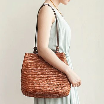 Borsa a tracolla in paglia di boemia borsa da spiaggia a secchiello intrecciata grande Capcity borsa da viaggio fatta a mano borsa da Shopping in Rattan borsa da donna Bolso