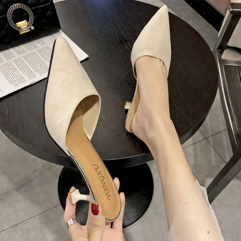 

Korean Version of Baotou Slippers Women's Summer Wear Summer New Pointed Toe Stiletto High Heels Sandals Half Drag Women's Shoes