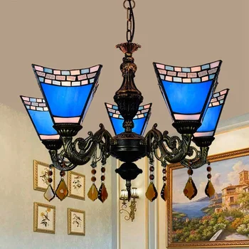 

Europe type restoring ancient ways modern Mediterranean tiffany blue bar club coloured glaze 5 bedroom head pendent lamp