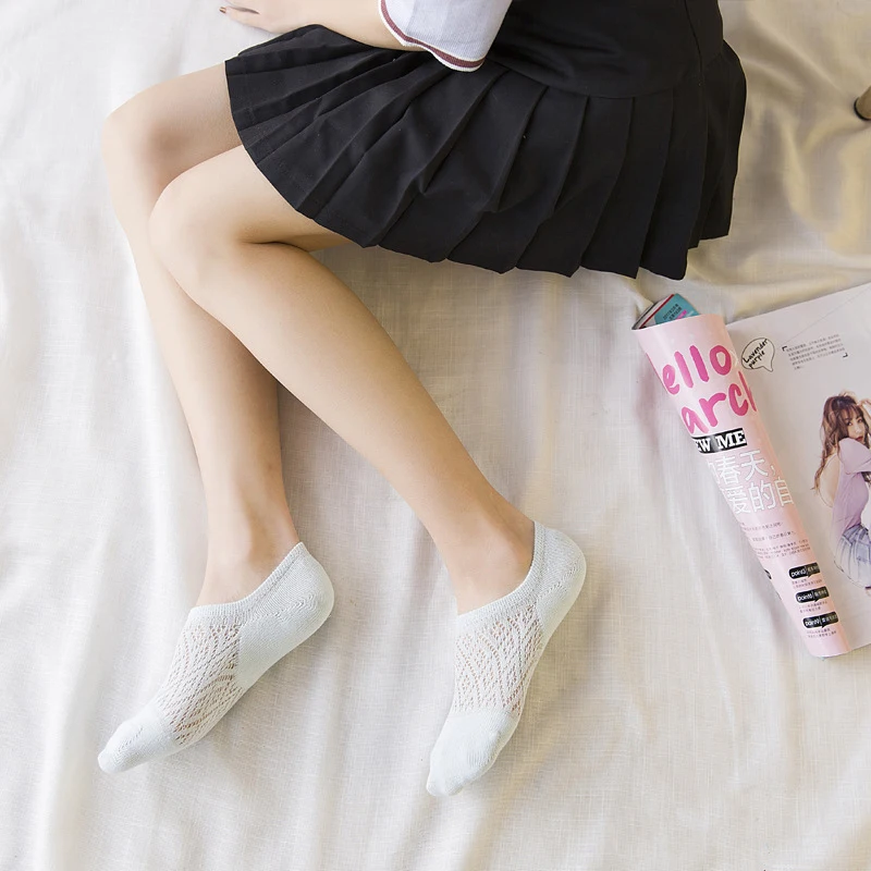 5 пар, хлопковые женские носки летние модные неглубокие сетчатые носки для женщин и девочек, дышащие Нескользящие невидимые носки