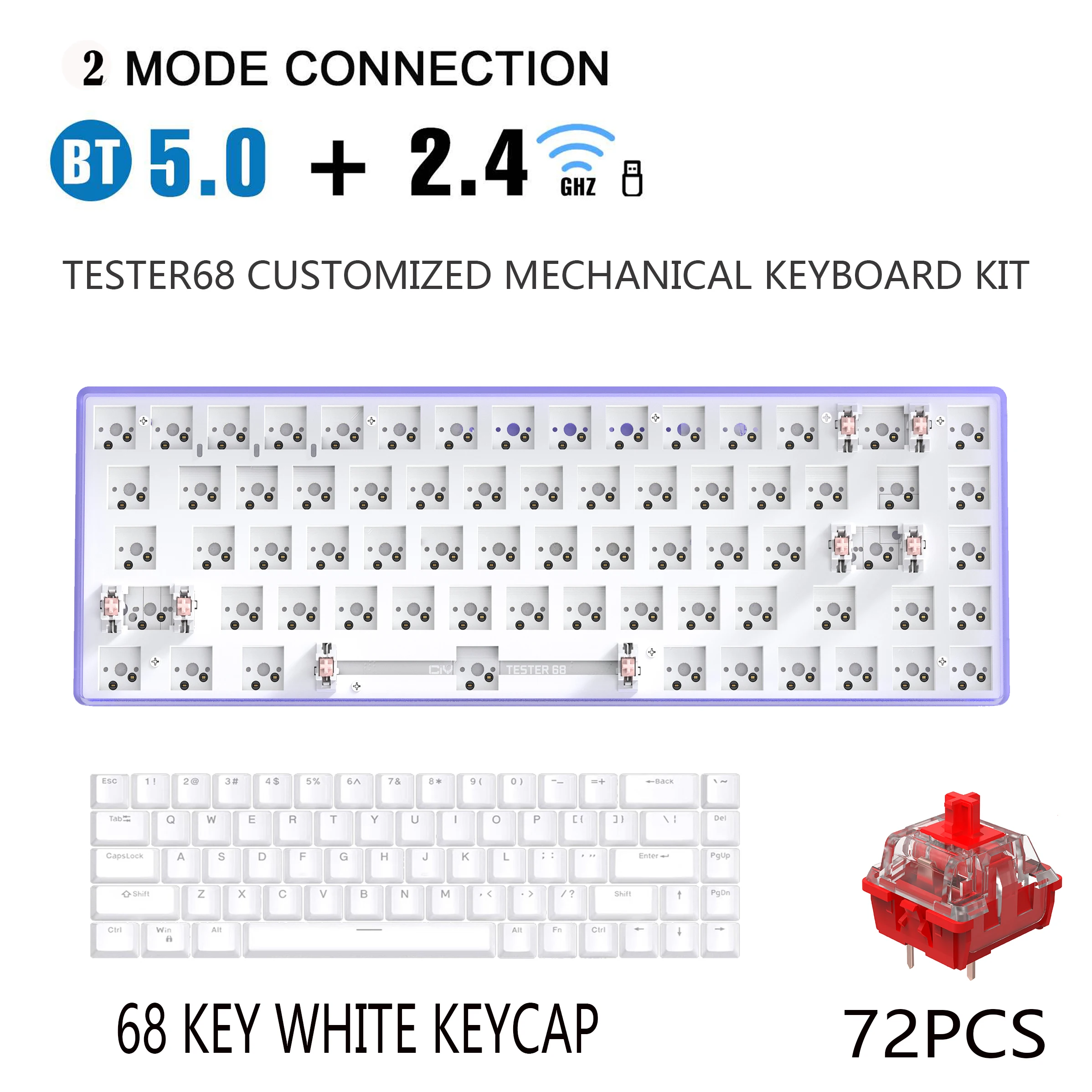 TESTER68 DIY Hot Swap Mechanical Keyboard Kit Wireless Bluetooth 2.4G 2 Mode  Gamer 60% Keyboard For 3Pin/5Pin Switch cheap computer keyboard Keyboards