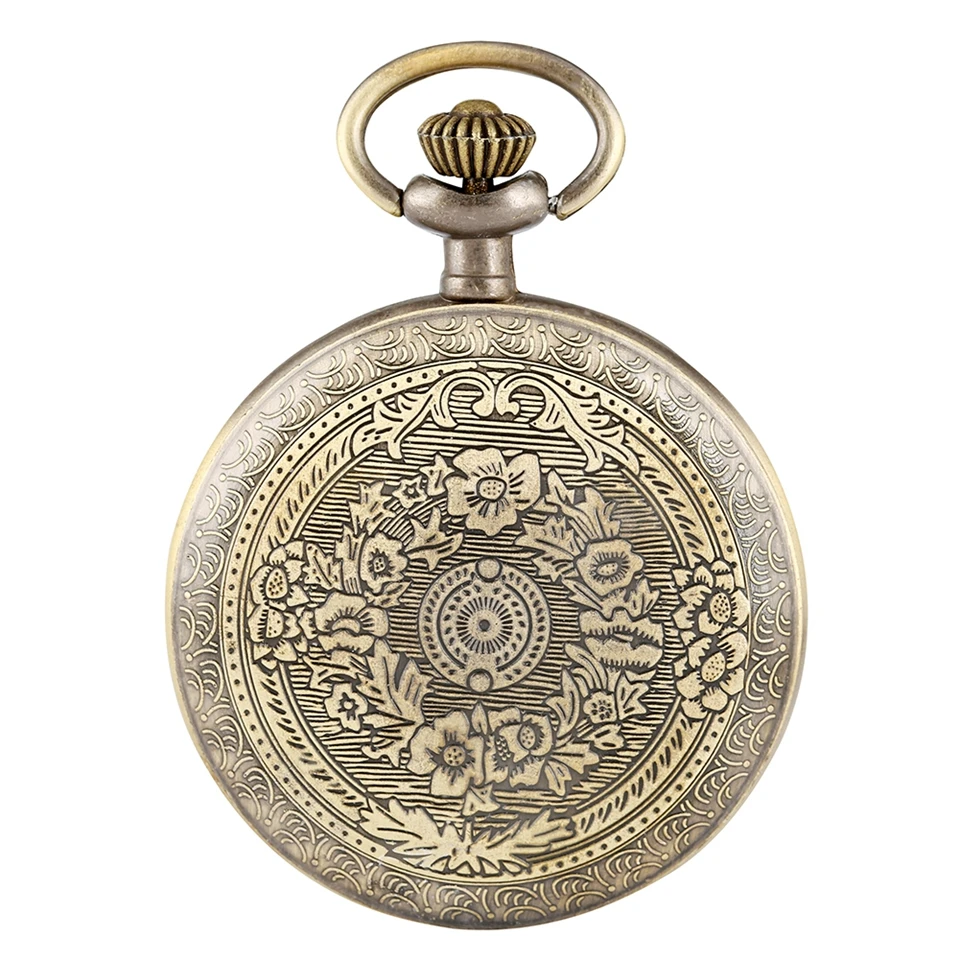 Unique Design No Cover Quartz Pocket Watches Roman Numerals Dial Steampunk Bronze Necklace Chain Watch Fashion Men Women Gifts