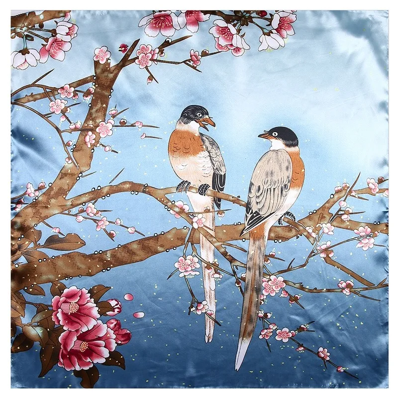 

Clothing Accessories 60cm Small Scarf Silk Scarves Magpie Plum Blossom Pattern Neckerchief Cravat Professional ACC TWEET Cravat