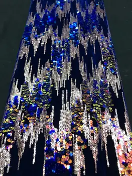

Royal blue Nigerian Lace Fabric 2020 High Quality Sequin Velvet Lace Fabric Gold Embroidered Tulle African Velvet Lace Fabric