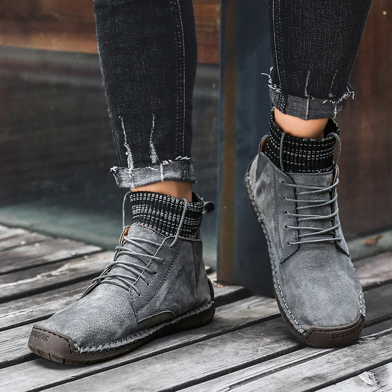 

2019 Autumn & Winter Casual Martin Men's Boot British Style MEN'S Socks Mouth plus Velvet Shoes Men's Casual Workwear High-Top S