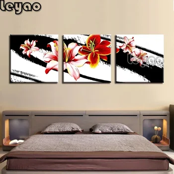 

5D Diamond Painting abstract flowers Full square round Drill Triptych Diamond Embroidery Sale Pink Lilies 3 Piece for Room Decor
