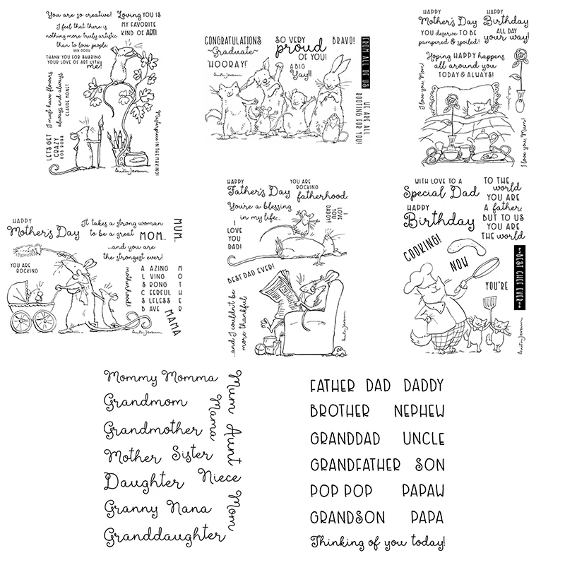 Cutting Die And Stamp Sentence Phrase Mouse Family Mother's Day Father