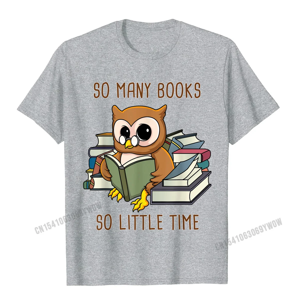 Crazy T-shirts Custom Short Sleeve Plain O Neck 100% Cotton Fabric Tops Shirt Custom Tops Shirts for Boys Father Day So Many Books So Little Time Shirt Cute Owl Geek Gift__717 grey