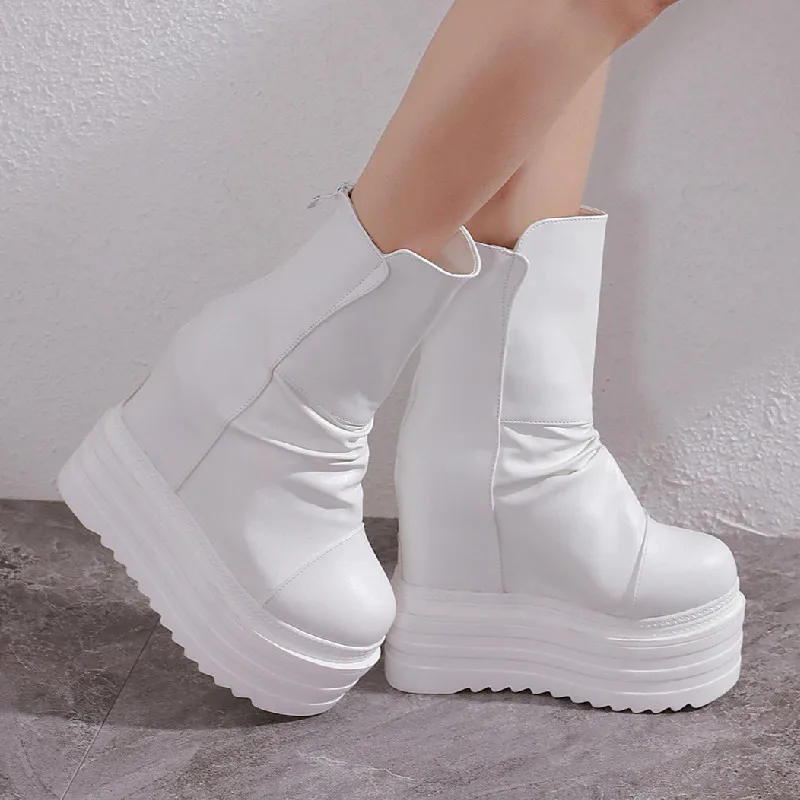 rubber sole wedge ankle boots