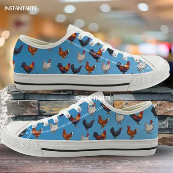 

INSTANTARTS Farmer's Market Chickens Low Top Canvas Shoes Lace Up Spring Outdoor Women's Sneakers Brand Design Men Shoes Light