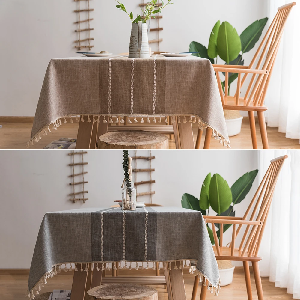 

Plaid Solid Decorative Linen Tablecloth With Tassels Waterproof Oilproof Rectangular Wedding Dining Table Cover Tea Table Cloth