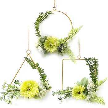 

Floral Hoop Wreath Set of 3 Artificial Flower Hanging Wall Hoop Garland Wedding Nursery Wall Decor Clematis with Tea Rose