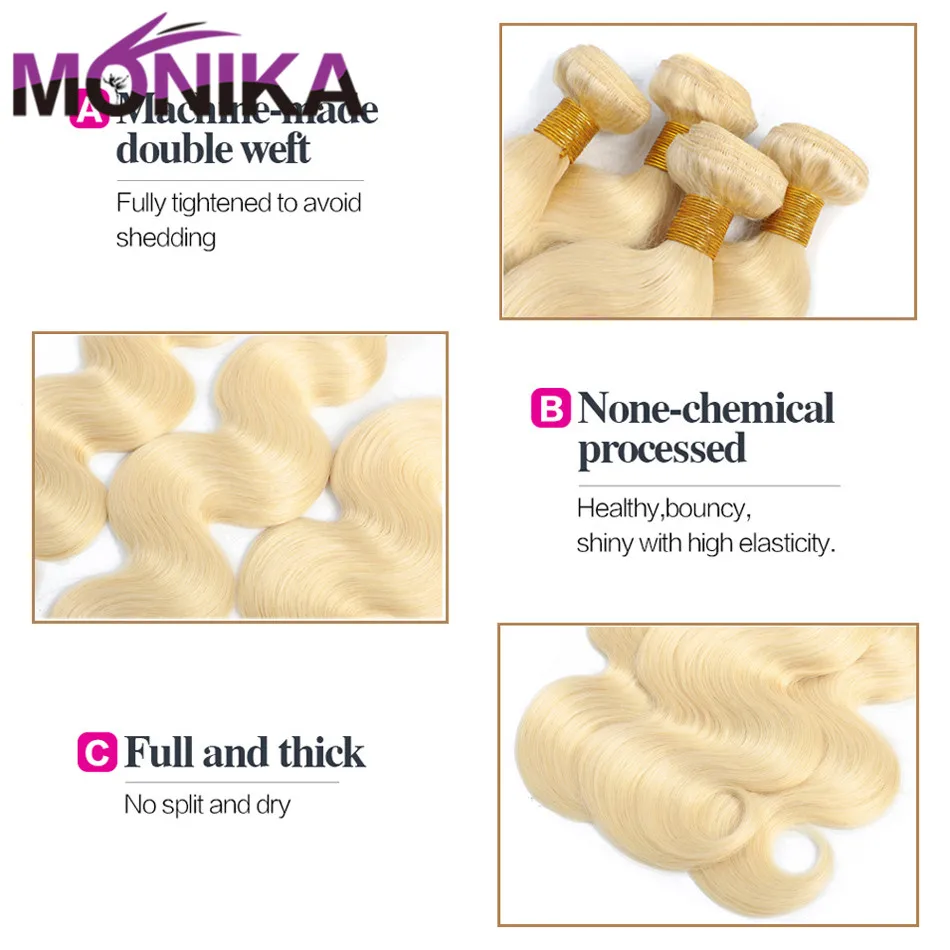 Monika волос 613 блондинка объемная пучки волнистых волос 1/3/4 Комплект Мёд блондинка пучки перуанские волосы-Реми человеческие волосы 100% ткань