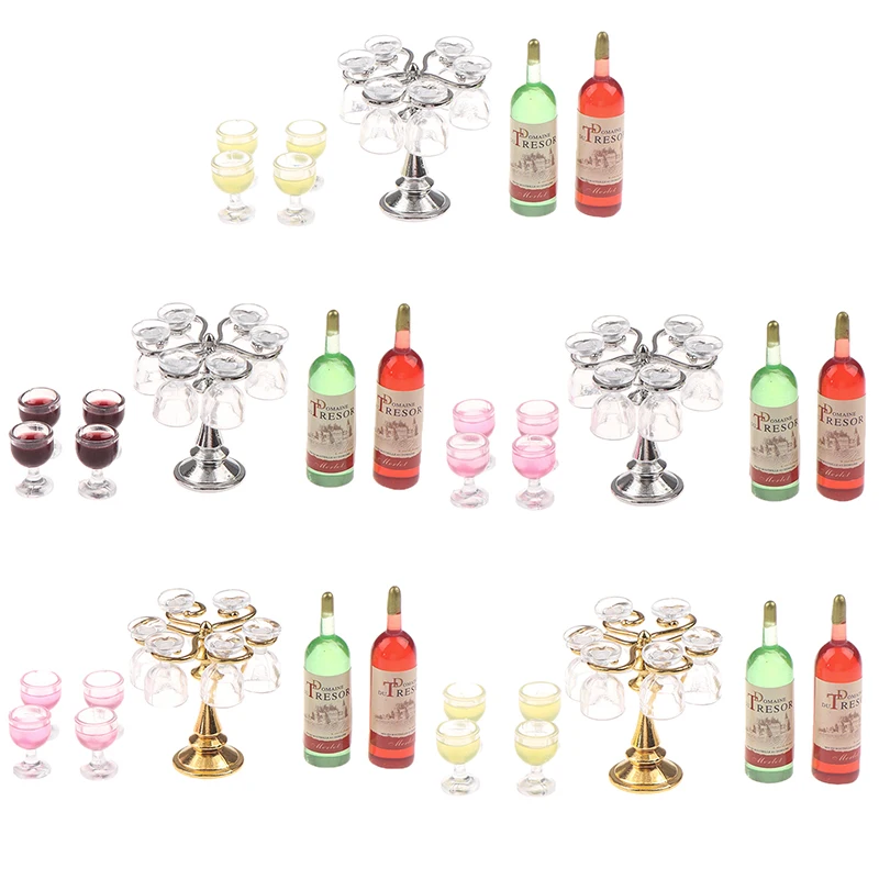 1 ensemble Miniature maison de poupée comptoir de Bar Mini bouteille de vin Champagne support en verre support jouer meubles de cuisine