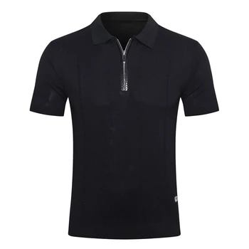 

Billionaire Polo shirt men's silk cowhide 2020 summer new fashion casual zipper quality Breathable England big M-5XL elasticity