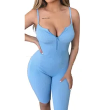 Ladies Fashion Summer Sling Jumpsuit Romper Sexy Sleeveless V-Neck Striped Clothes Solid Color Zipper