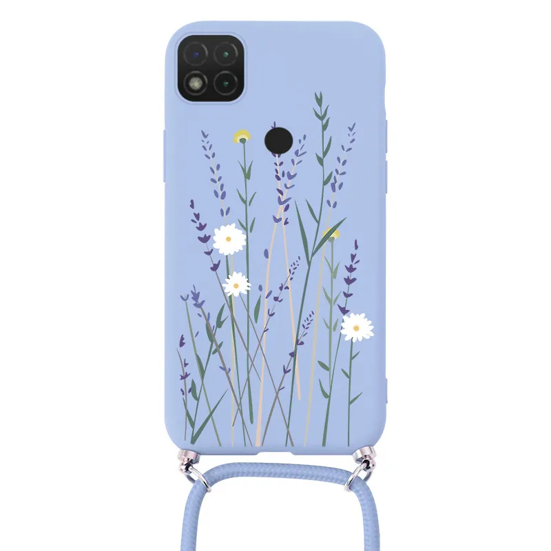 For Xiaomi Redmi 9C NFC 4G Case Daisy Flower Strap Cord Chain Necklace Lanyard Cover For Xiaomi Redmi9C Rdemi9CNFC Back Cover neck pouch for phone Cases & Covers