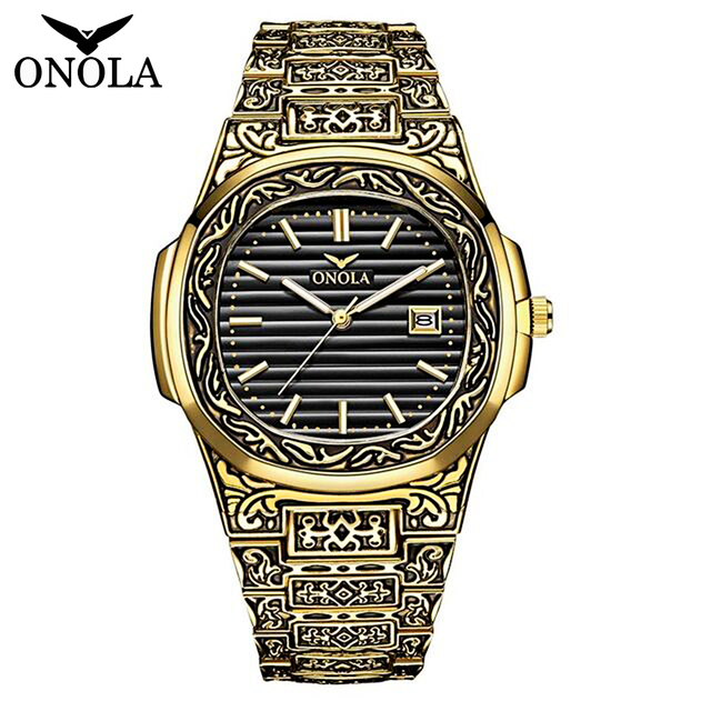 Retro Men's Quartz Watch Golden Stainless Steel Watches Luxury Waterproof Minimalism Wristwatch Calendar Reloj Hombre