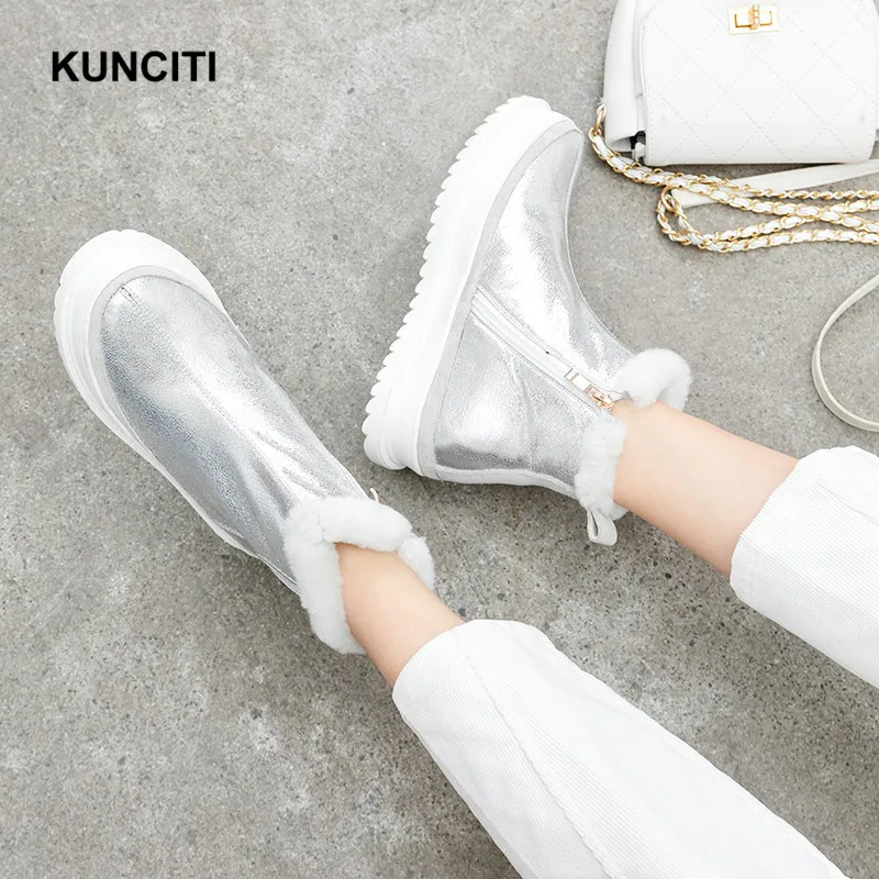 KUNCITI/; женские ботинки; зимние ботинки на платформе; меховые ботинки для женщин; дизайнерская обувь на меху в европейском стиле; высокое качество; Новинка; D9203