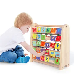 Novo criativo multi funcional crianças brinquedos de madeira placa de aprendizagem rack atacado cognitivo alfabeto animal flip board brinquedos