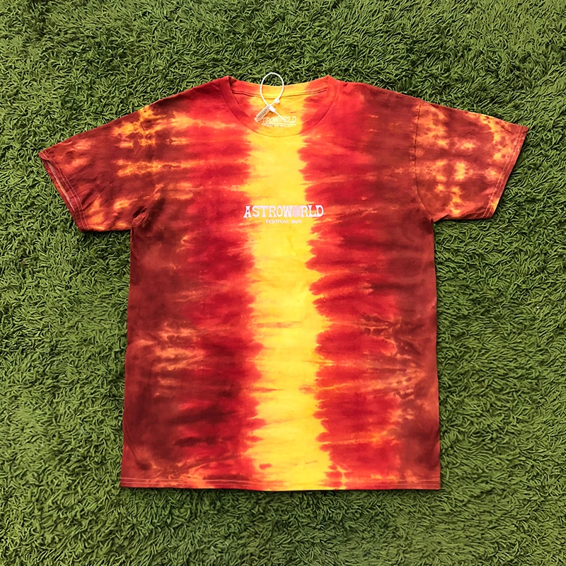 Трэвиса Скотта Astroworld Festival Run Tie Dye Футболка мужская и женская ASTROWORLD уличная хип-хоп Футболка Трэвиса Скотта