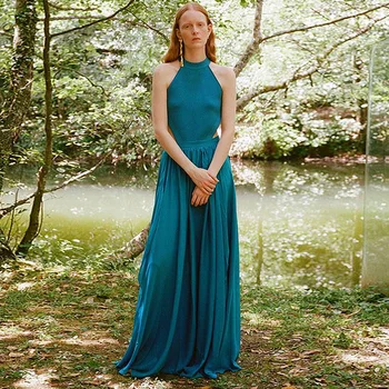 

BGW HT4228 Halter Chiffon Evening Dresses Sleeveless Split Joint Backless Beach Boho Party Gown Floor Length Robe Sirene Soiree