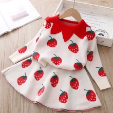 Осенне-зимний комплект одежды для маленьких девочек, детская хлопковая одежда из 2 предметов, детская одежда футболка+ юбка, свитер, костюм для девочек, трикотажный, 3 года