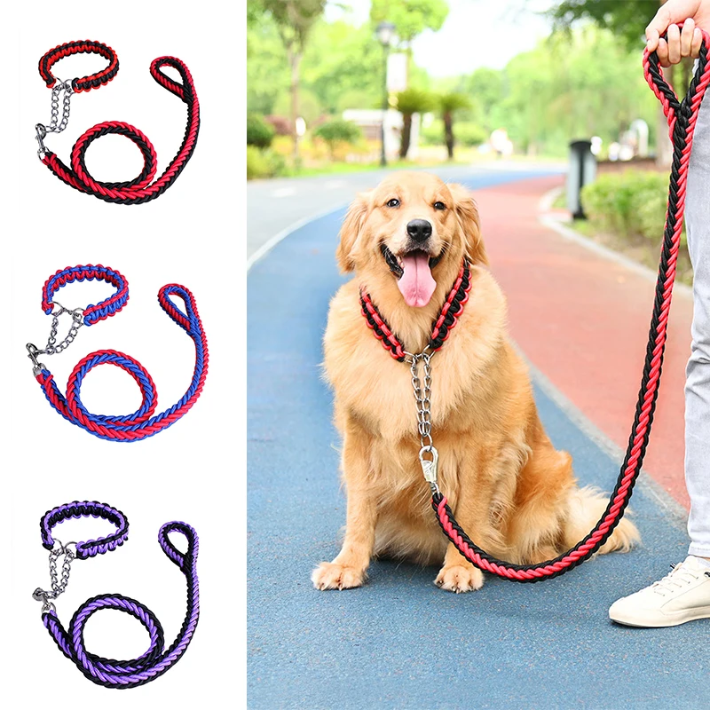 

Nylon Dog Leash Rope Walking Training Metal P Chain Pet Dog Collar Leash For Big Dogs Pet Traction Rope Collar Set 1.2m Length