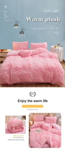 WOSTAR Winter warm plush duvet cover pink mink velve+fluffy flannel quilt cover  220x240 king size luxury double bed bedding set