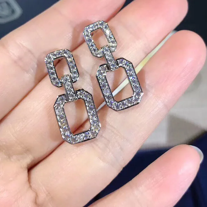 Известный бренд, новая мода Brincos, свадебные ювелирные изделия, большие серебряные серьги с кристаллами, квадратные серьги-гвоздики для женщин