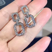 Известный бренд, новая мода Brincos, свадебные ювелирные изделия, большие серебряные серьги с кристаллами, квадратные серьги-гвоздики для женщин