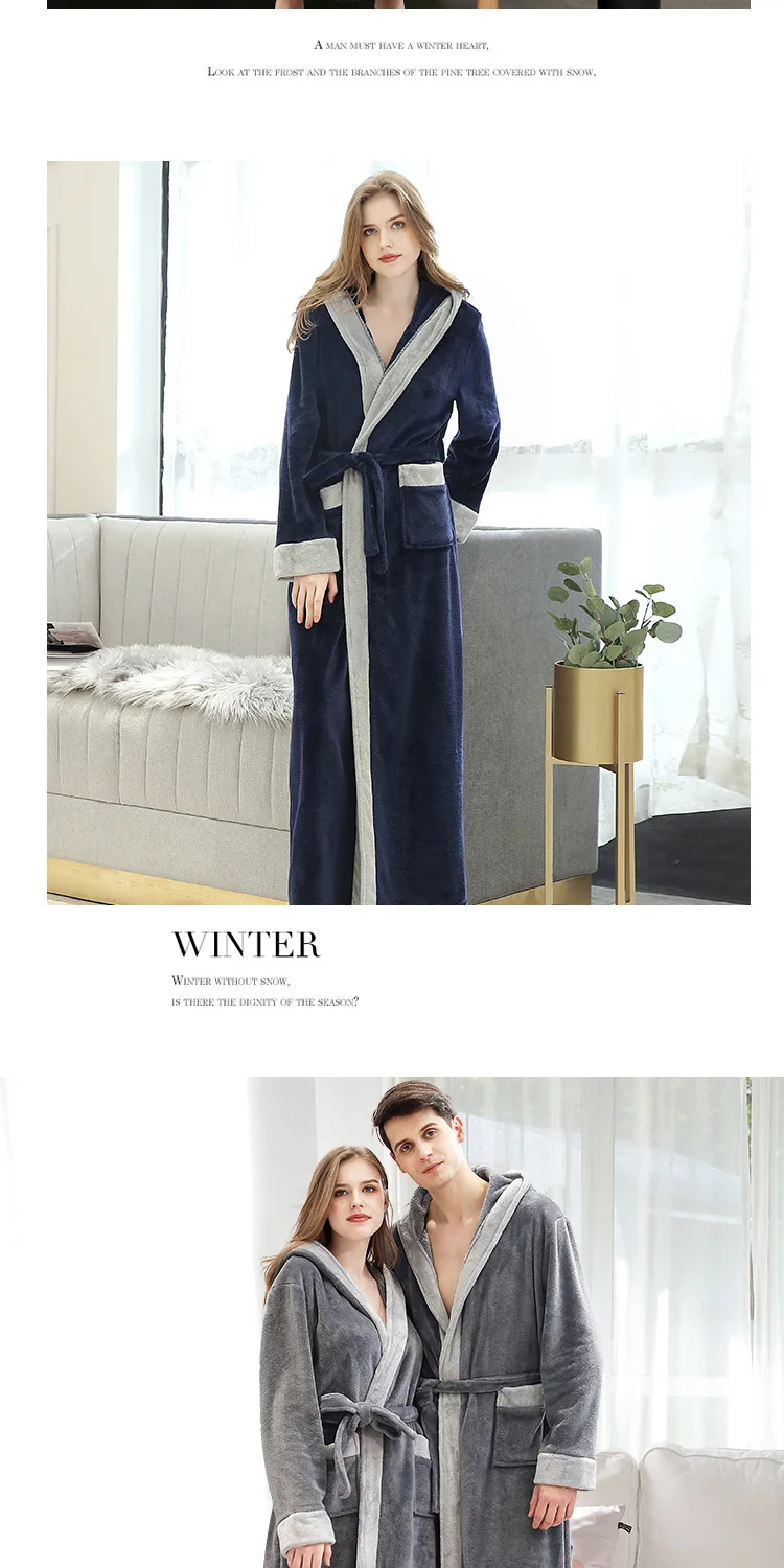 Зимний женский длинный уютный фланелевый Халат, кимоно, теплый коралловый флис, мужской банный халат, ночная рубашка, халат, одежда для сна