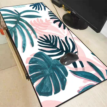 

XGZ Green Pink Banana Leaf Plant Gaming Speed Mouse Pad Gamer Locking Edge Keyboard Mouse Mat for CS GO LOL Dota Game XL XXL