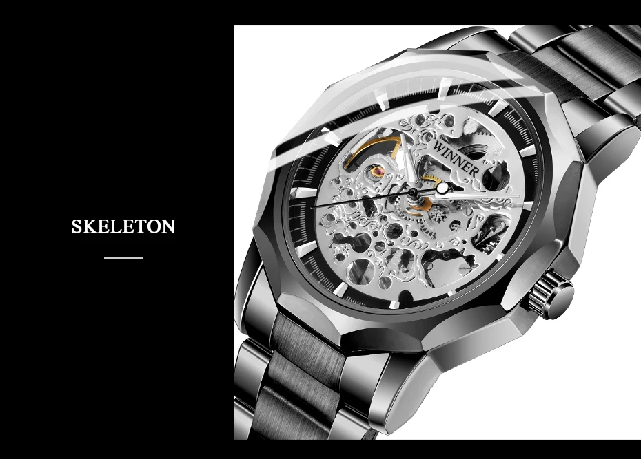 Лидирующий бренд Мужские часы Победитель Скелет автоматические механические часы крутые Мужские часы-скелетоны светящиеся стрелки часы