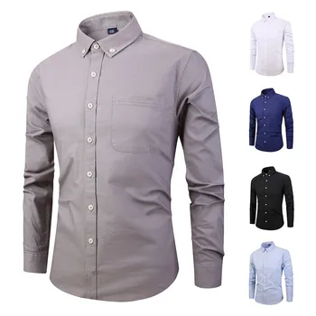 

Men shirt Slim Basic Turn-down Collar Men‘s Long Sleeve Button Turndown Collar Painting Casual Top camisa masculina Shirts