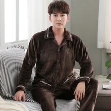 Зимняя мужская пижама, коралловый флис, толстая однотонная Роскошная одежда, мужская пижама, Фланелевая пижама с длинным рукавом, Мужская теплая Повседневная Домашняя одежда