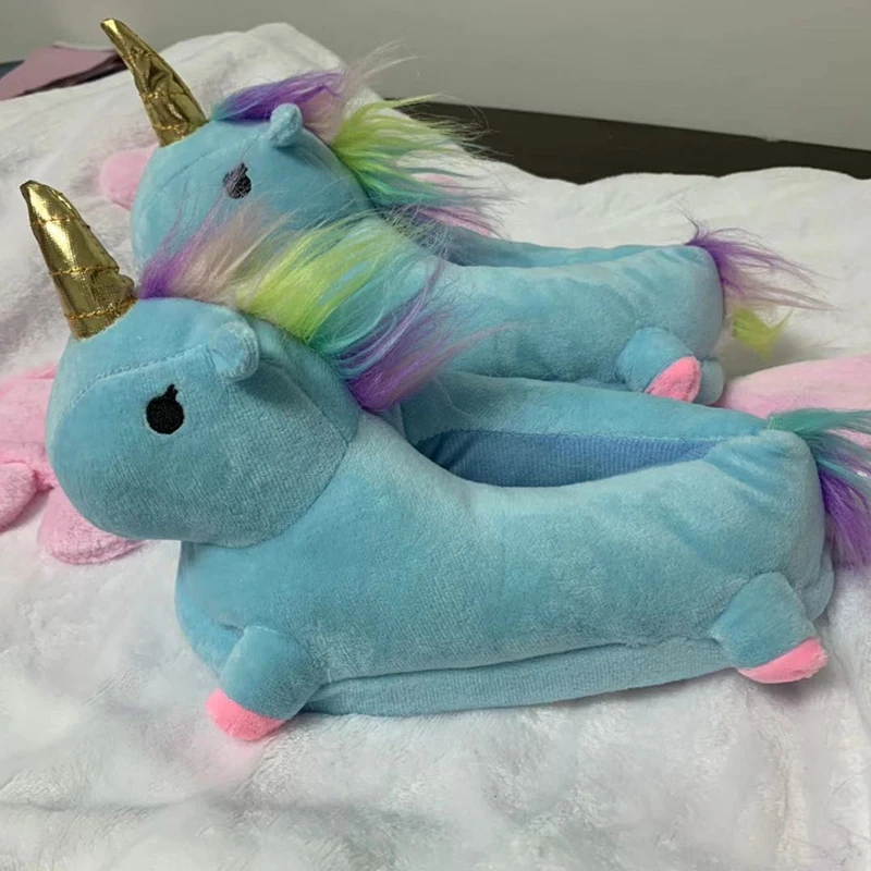 Blue unicorn Тапочки с единорогом для детей ясельного возраста; пижамы кигуруми с когтями животных; Детская домашняя обувь для мальчиков и девочек; повседневная одежда для костюмированной вечеринки для взрослых - Цвет: Blue unicorn