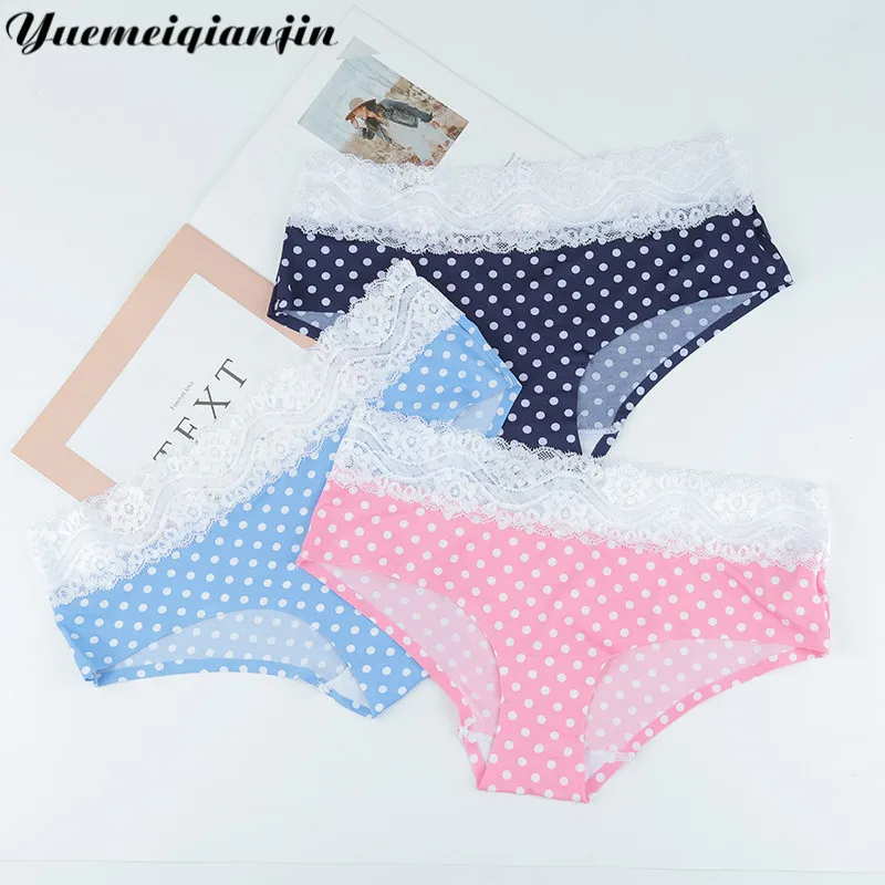 

Women Underwear Lovely Sexy Small Dot Female Briefs Women Lace Ruffles Women Candy Color Panties Young Girl Panties