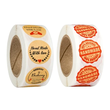 

1000pcs Round"Handmade with Love"Stickers Seal Labels Roll Sticker For Package Decorate Handmade Sticker Stationery Supplies - 5