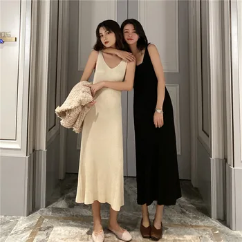 

Photo Shoot 2020 Spring WOMEN'S Dress Versatile Slimming Knitted Camisole Long Base Dress Women's