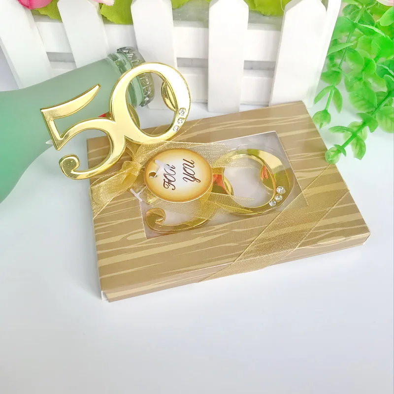 

Golden Wedding Party Giveaways Gold 50 Bottle Opener 50th Anniversary Birthday Souvenir For Guest 10PCS