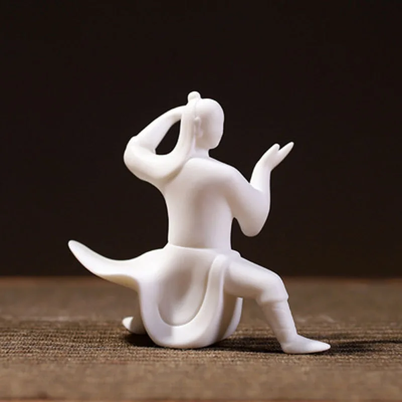 Pure White Ceramic Tai Chi Figurines, Chinese Kung Fu Tea Pet, Porcelain Teaware Ornaments, Crafts Gift, Decoration